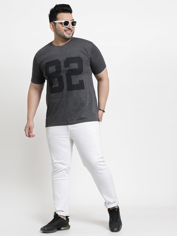 Plus Size Men  Grey Typography Printed Cotton T-shirt