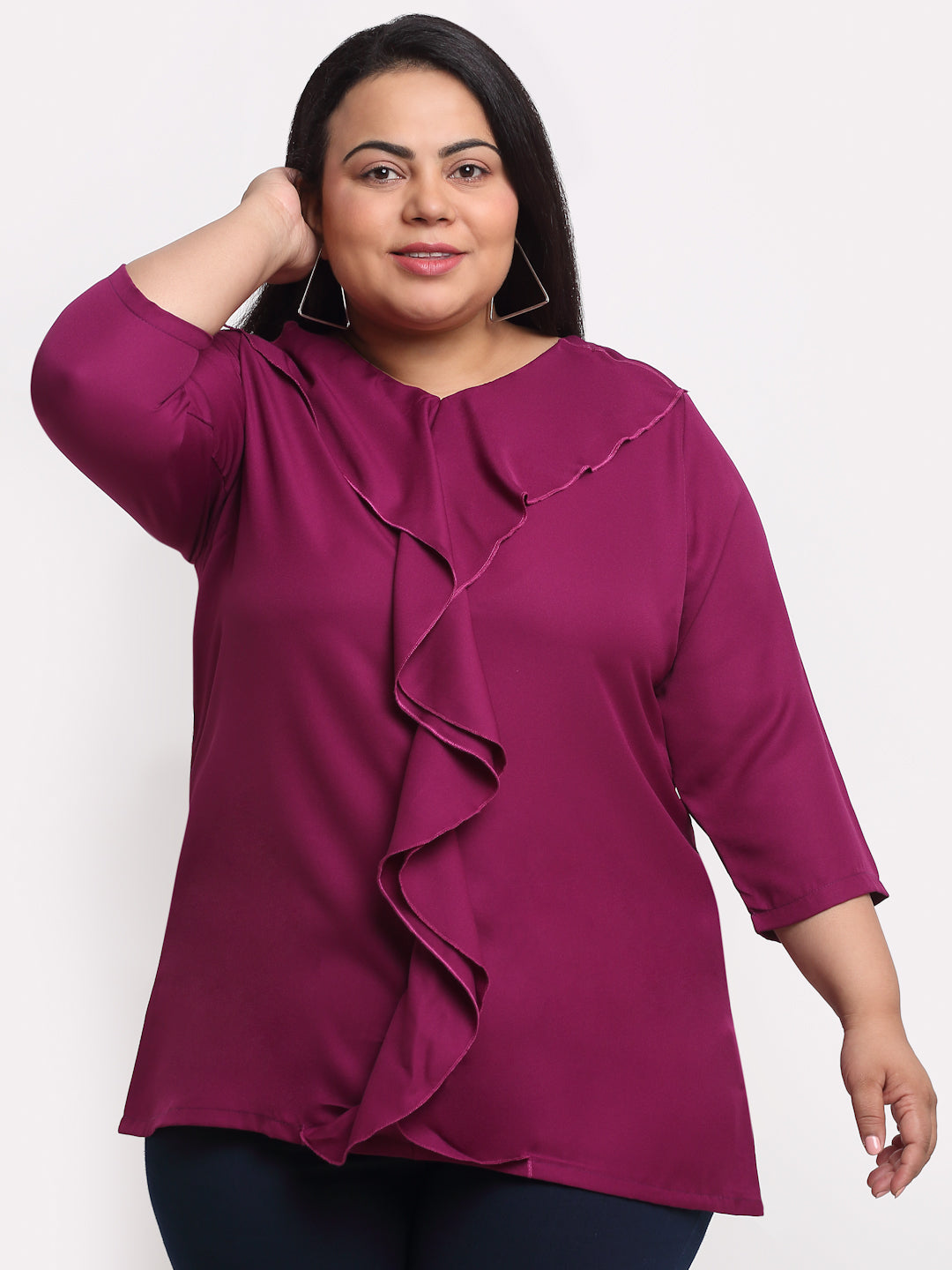 Plus Size Purple Ruffles High-Low Top
