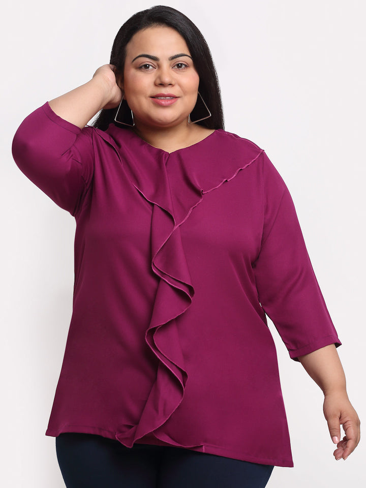Plus Size Purple Ruffles High-Low Top