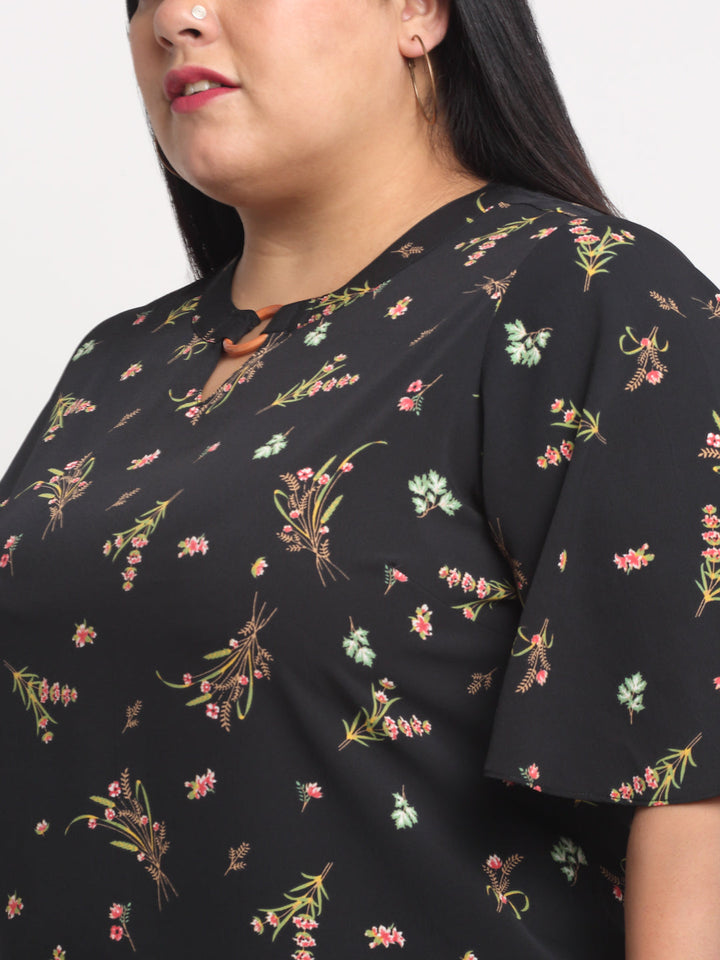 Plus Size Black  Floral Print Top