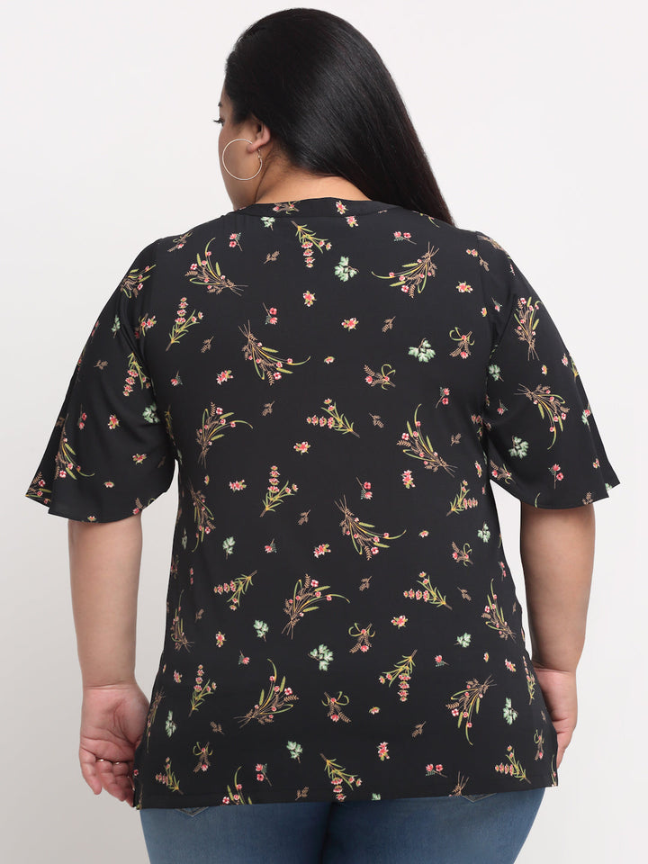 Plus Size Black  Floral Print Top