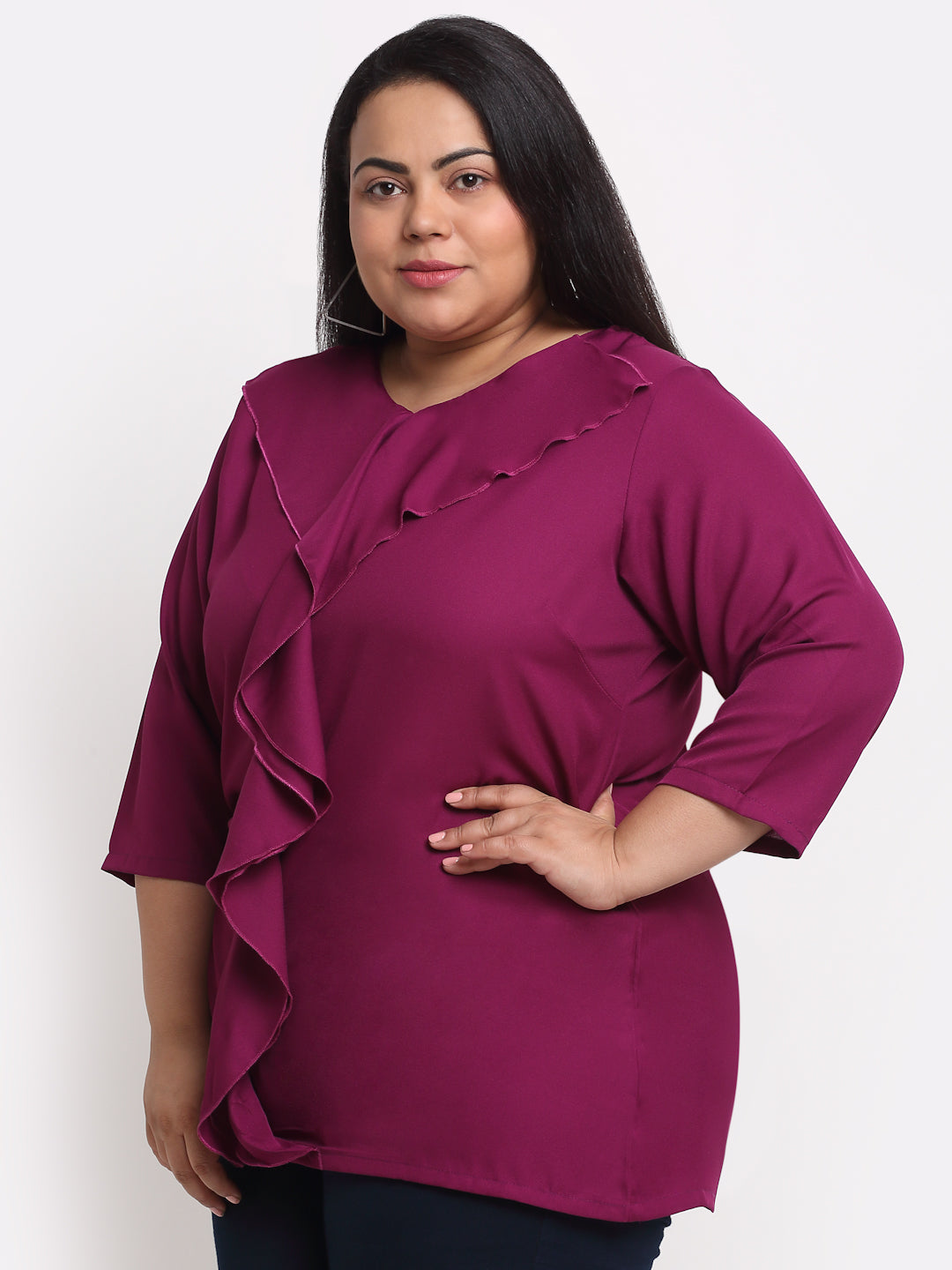Plus Size Purple Ruffles High-Low Top