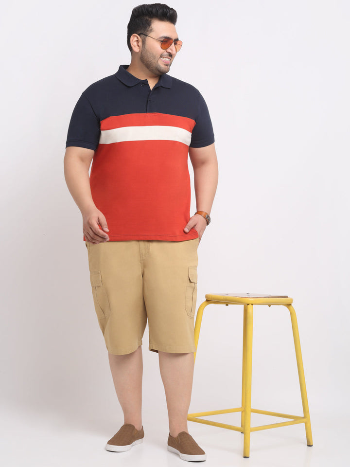Plus Size Men  Khaki Mid Rise Cotton Shorts