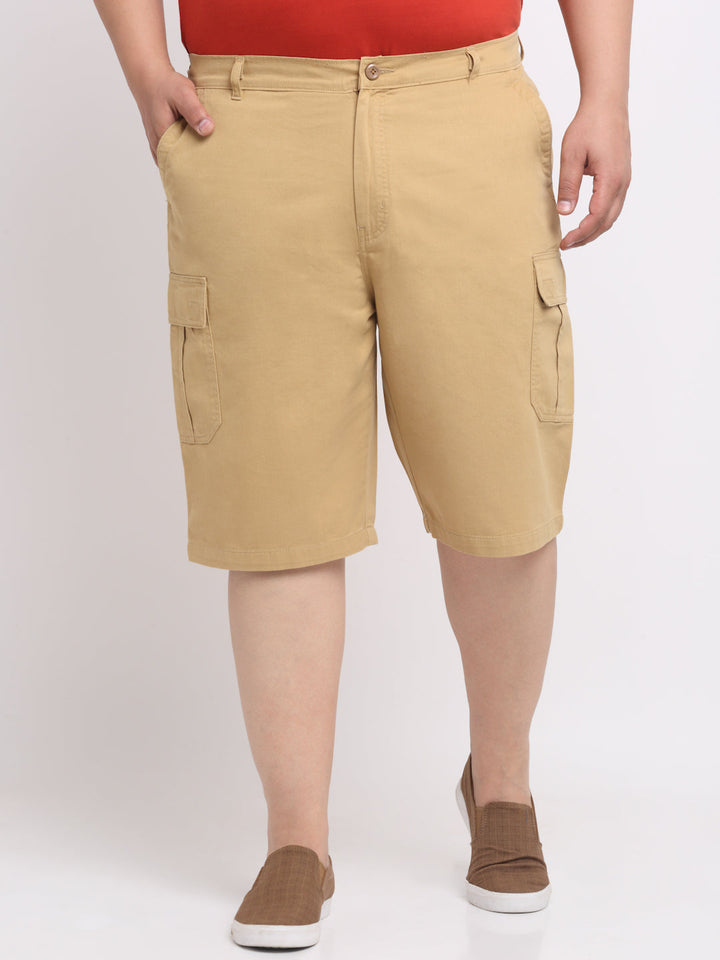 Plus Size Men  Khaki Mid Rise Cotton Shorts