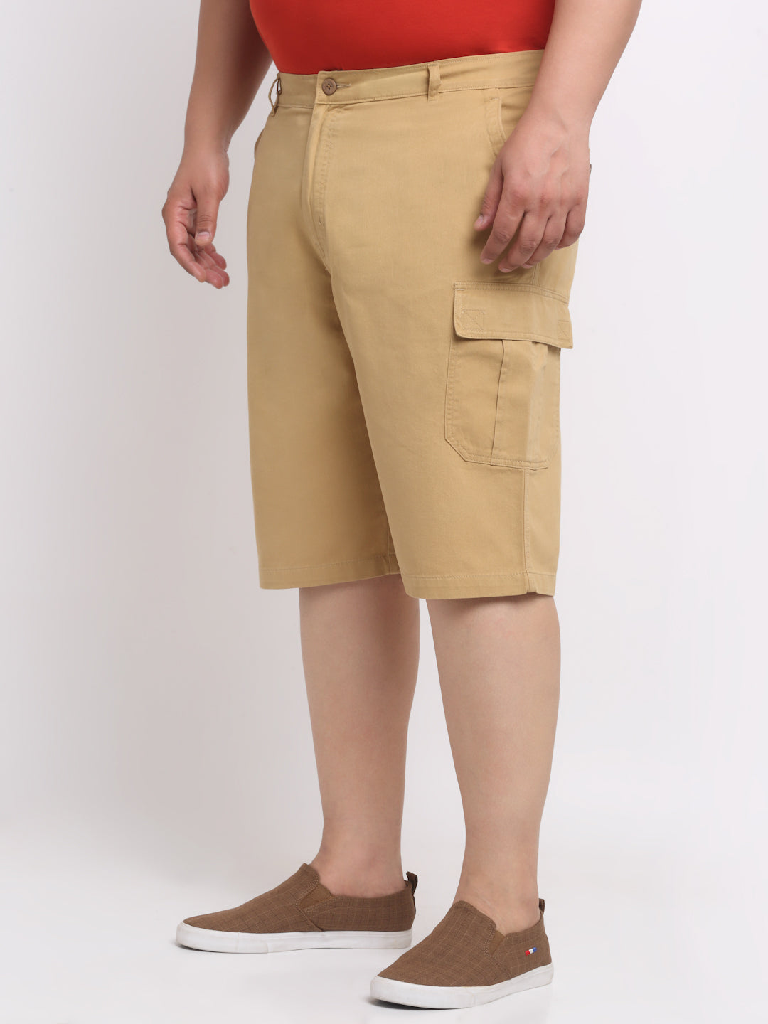 Plus Size Men  Khaki Mid Rise Cotton Shorts