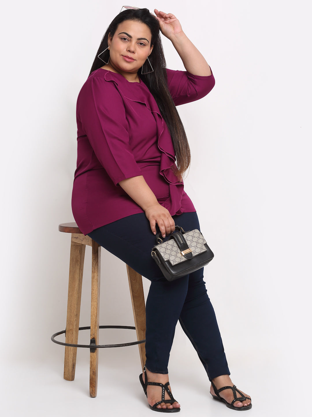 Plus Size Purple Ruffles High-Low Top