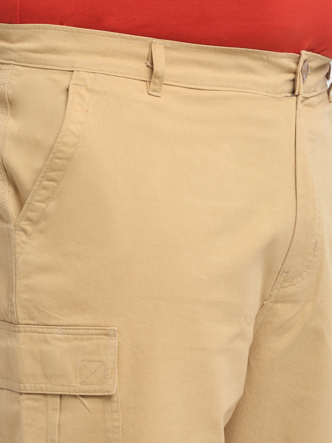 Plus Size Men  Khaki Mid Rise Cotton Shorts