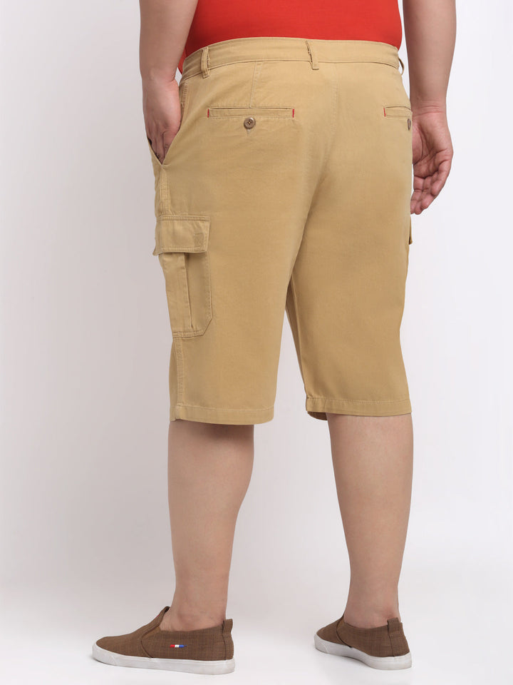Plus Size Men  Khaki Mid Rise Cotton Shorts