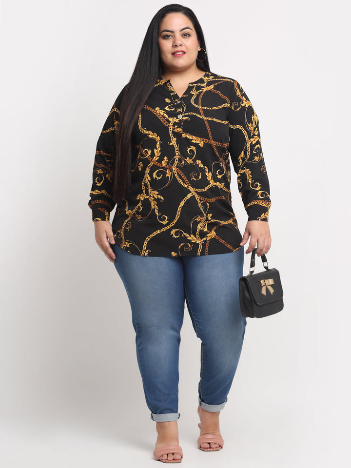 Plus Size Women Black Animal Print  Top
