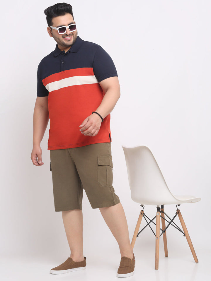 Plus Size Men Olive Green Mid-Rise Cotton Shorts