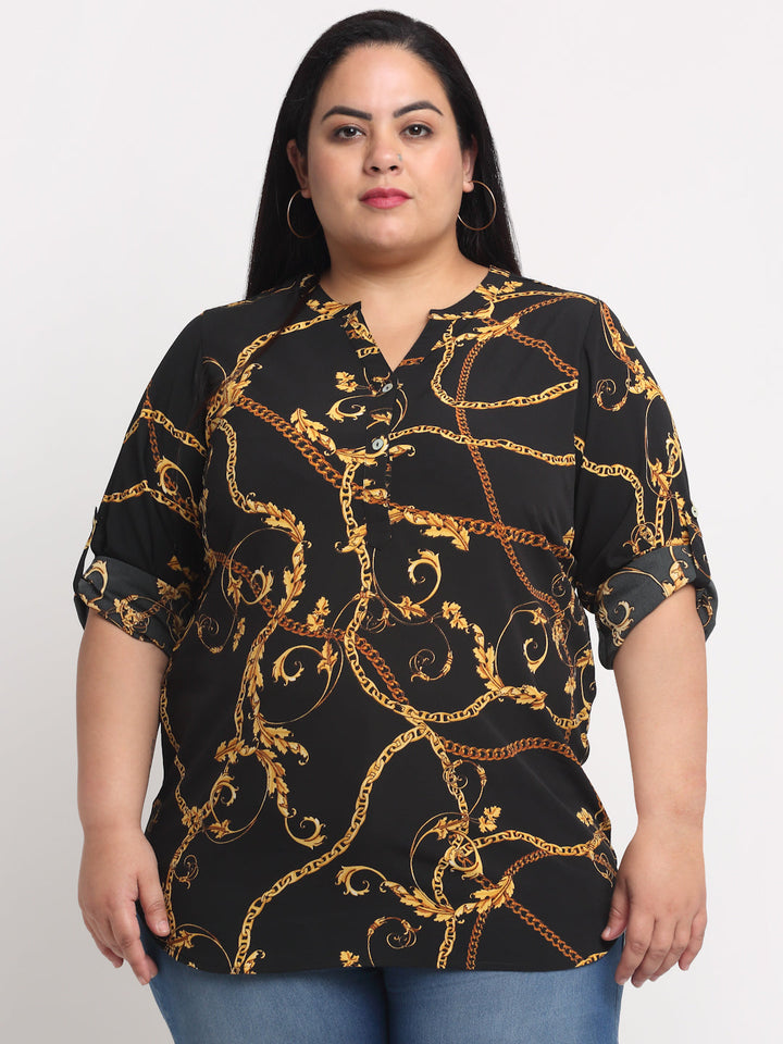 Plus Size Women Black Animal Print  Top