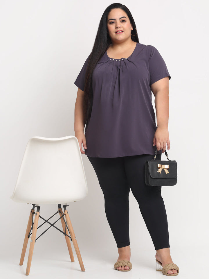 Plus Size Purple  Pleated Top