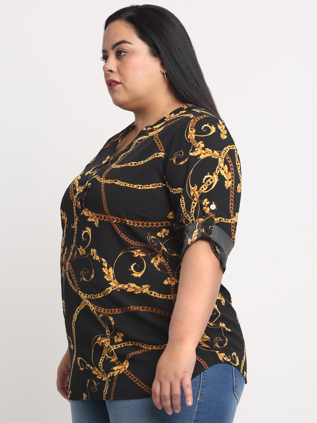 Plus Size Women Black Animal Print  Top