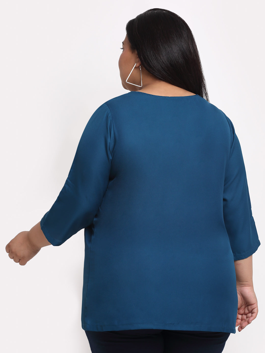 Plus Size Blue Ruffles Styled Back  Top