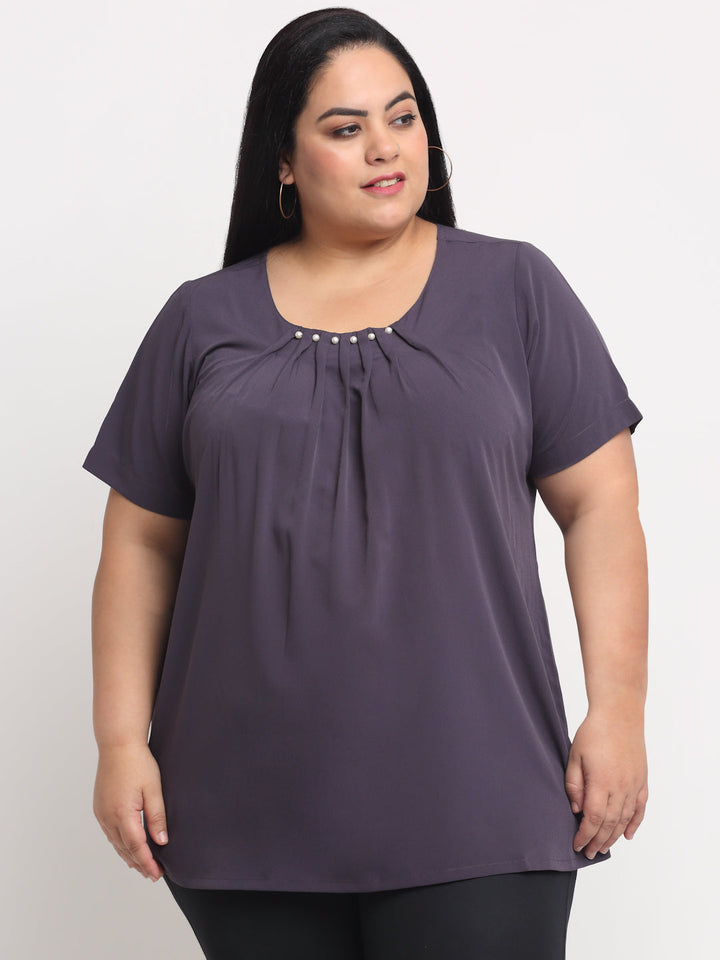 Plus Size Purple  Pleated Top