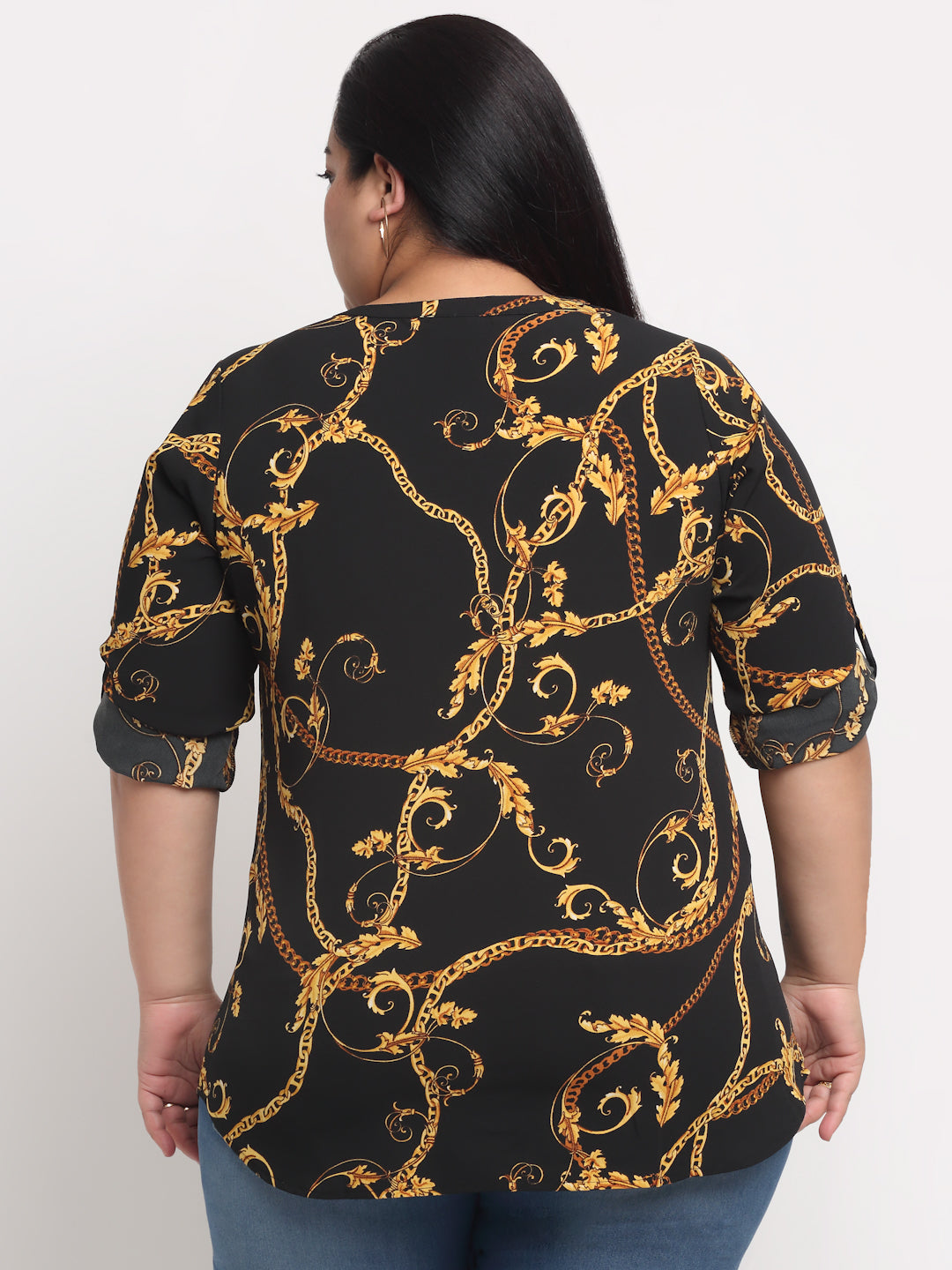 Plus Size Women Black Animal Print  Top