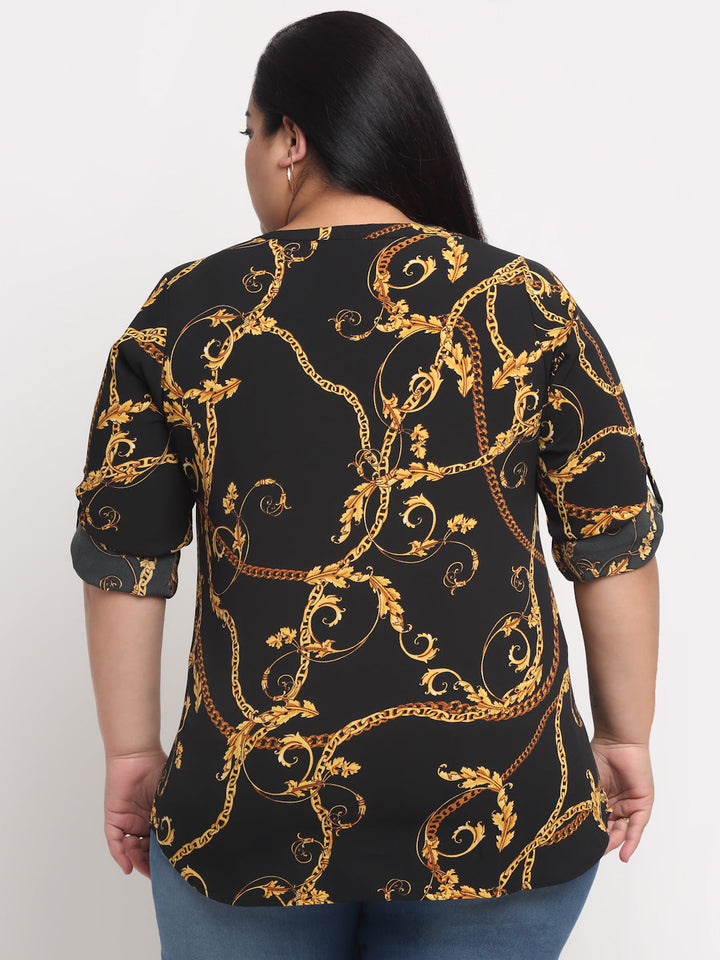 Plus Size Women Black Animal Print  Top