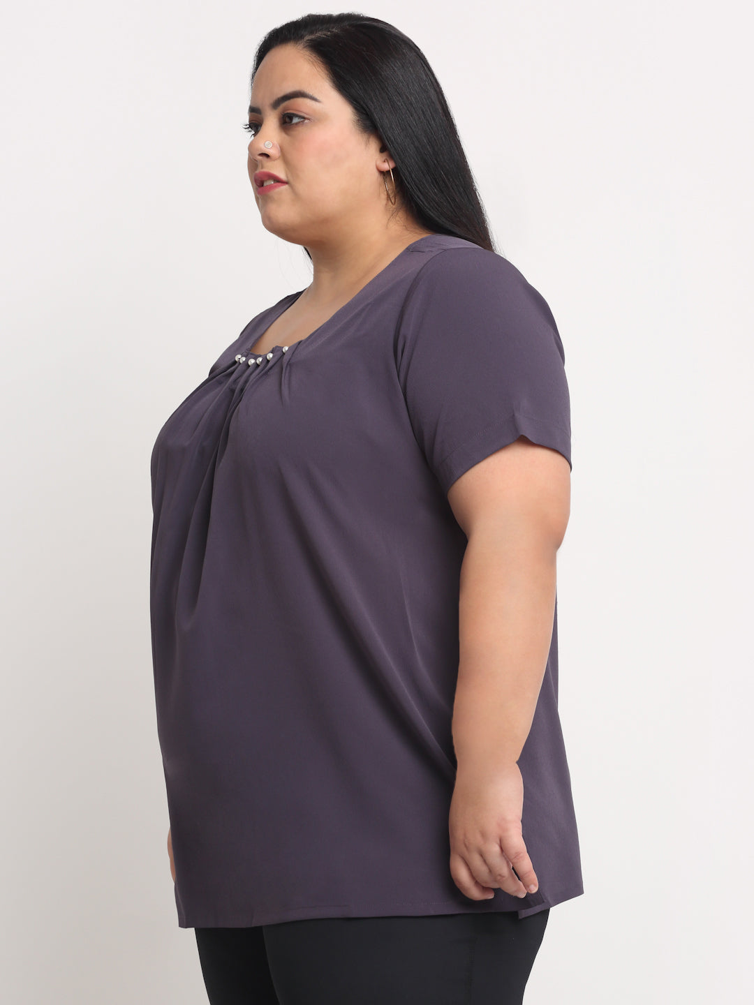 Plus Size Purple  Pleated Top