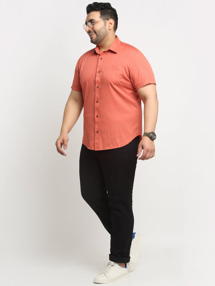 Plus Size  Micro Ditsy Printed Cotton Casual Shirt