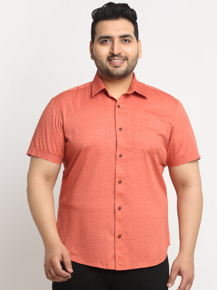 Plus Size  Micro Ditsy Printed Cotton Casual Shirt