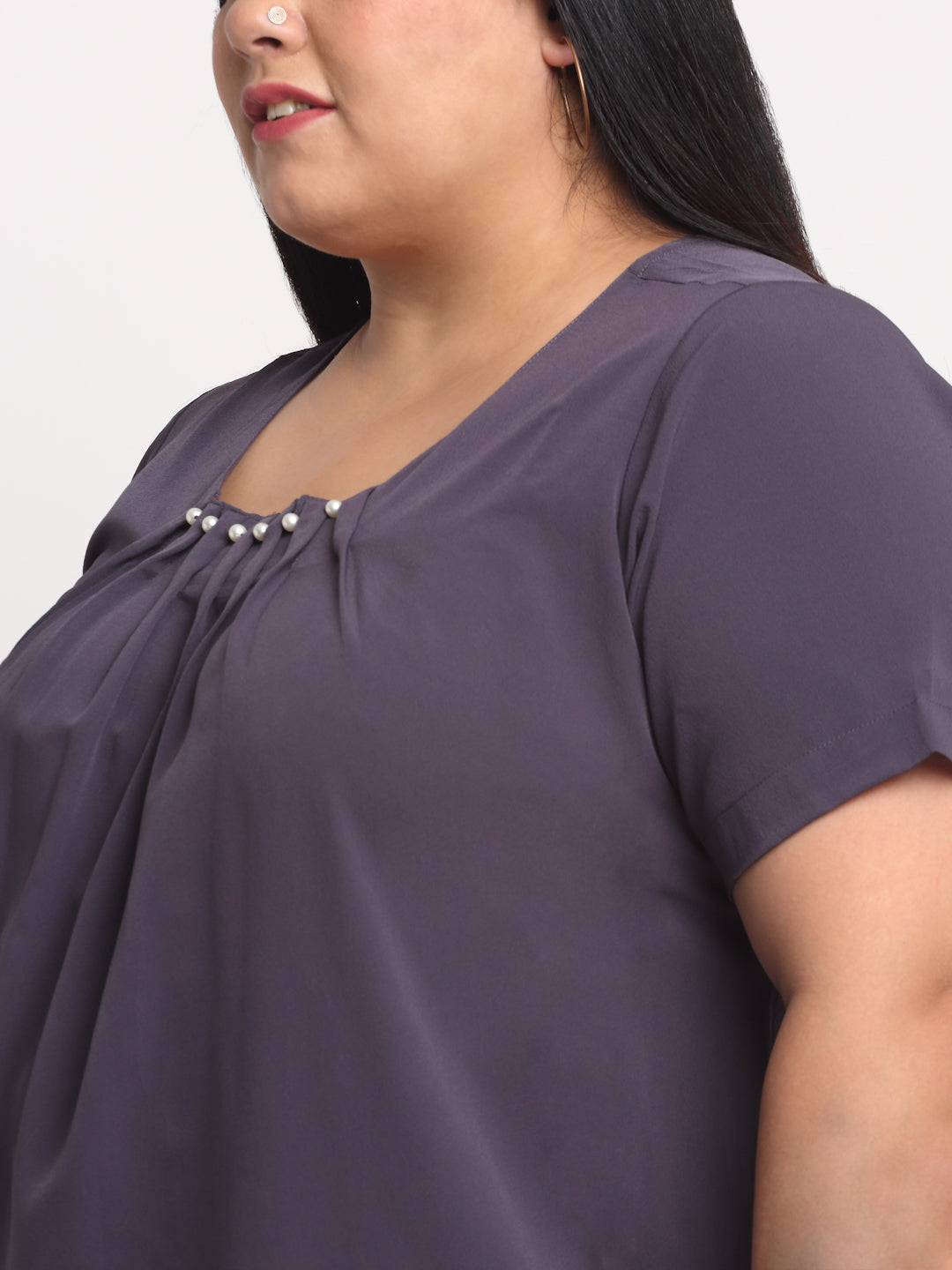 Plus Size Purple  Pleated Top