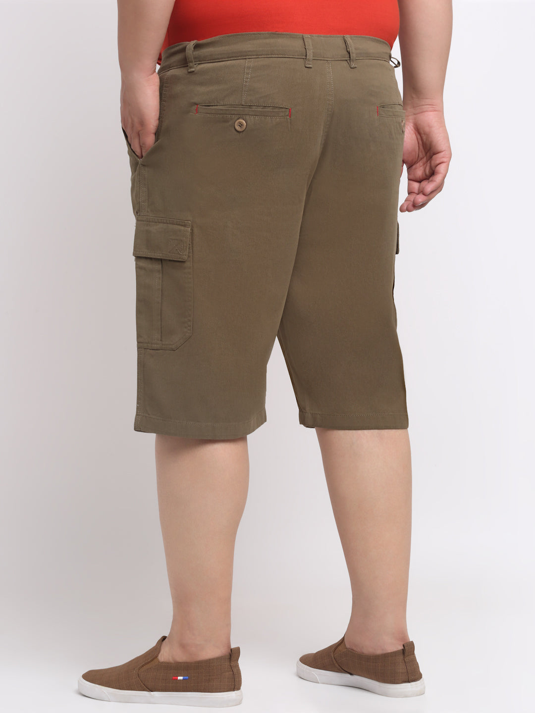 Plus Size Men Olive Green Mid-Rise Cotton Shorts