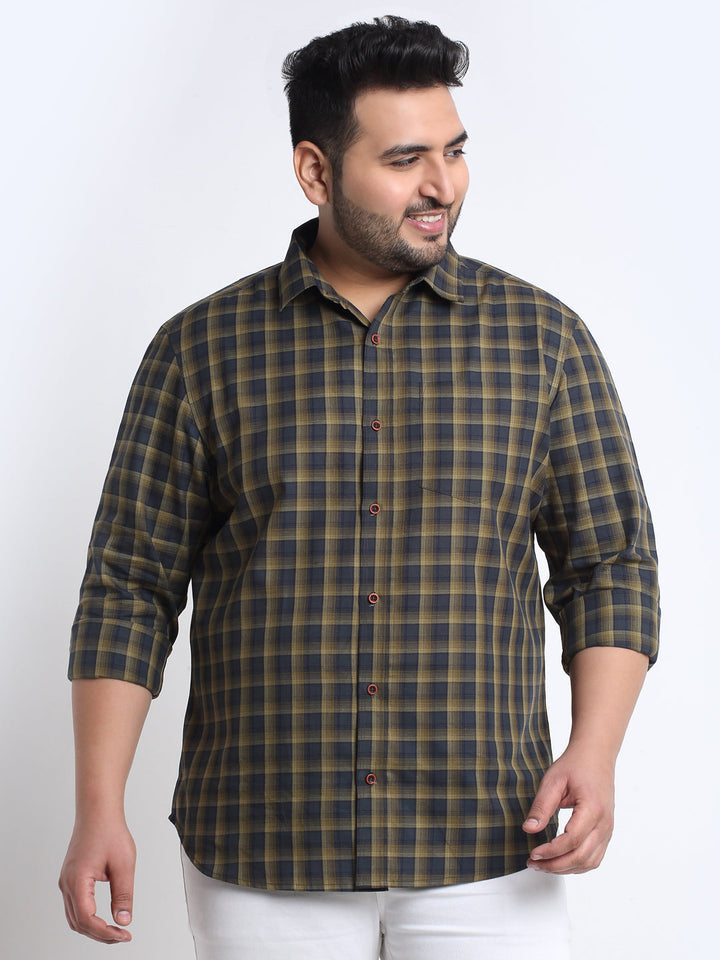 Plus Size  Tartan Checks Cotton Casual Shirt