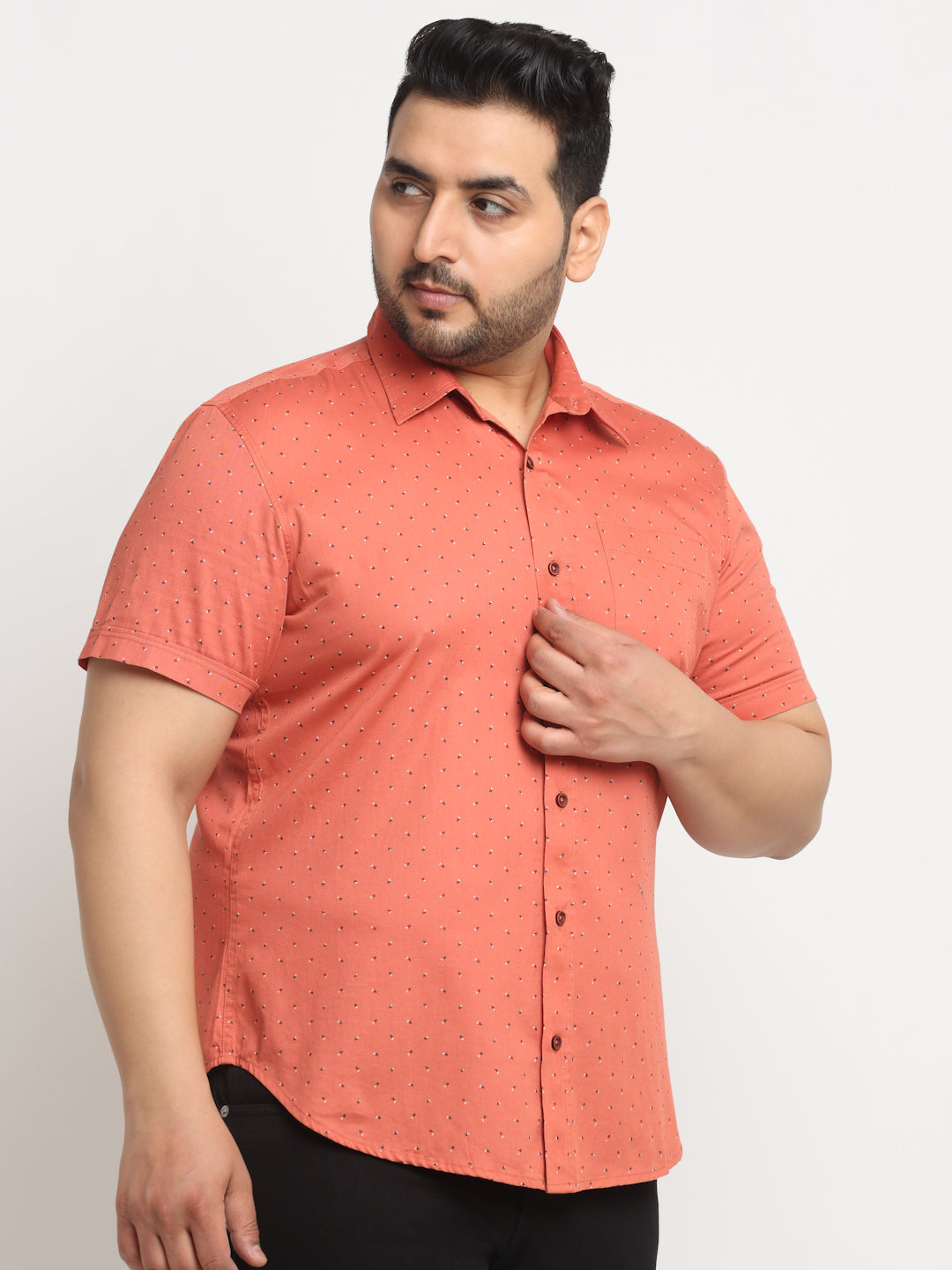 Plus Size  Micro Ditsy Printed Cotton Casual Shirt