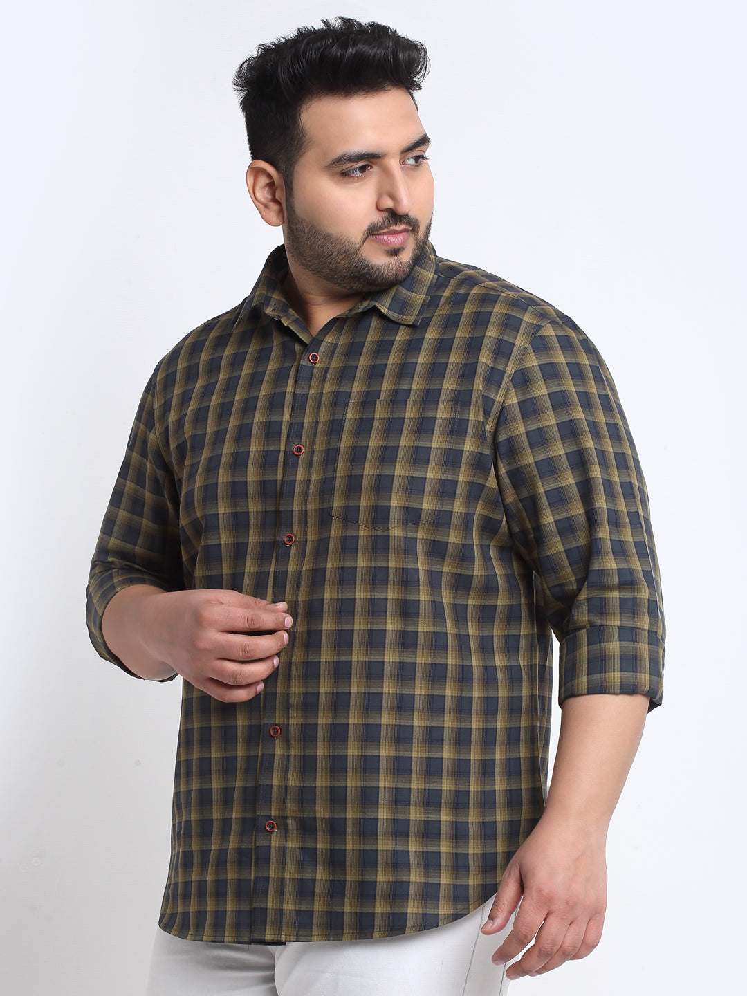 Plus Size  Tartan Checks Cotton Casual Shirt