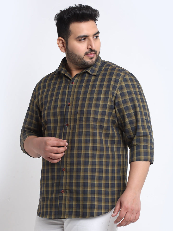 Plus Size  Tartan Checks Cotton Casual Shirt