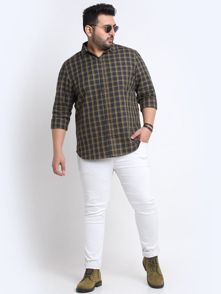 Plus Size  Tartan Checks Cotton Casual Shirt