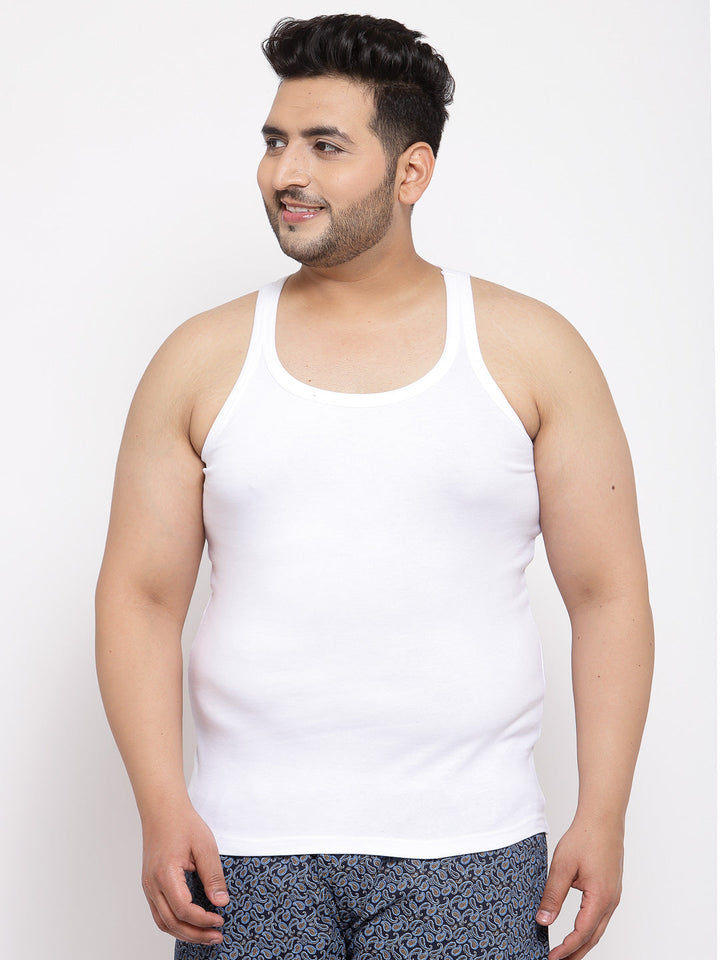 Plus Size Men  White Solid Innerwear Vests