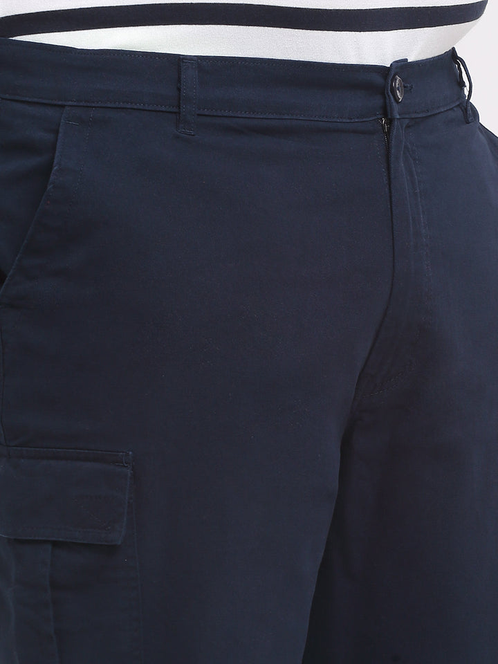 Plus Size Men  Navy Blue Mid-Rise Cotton Cargo Shorts