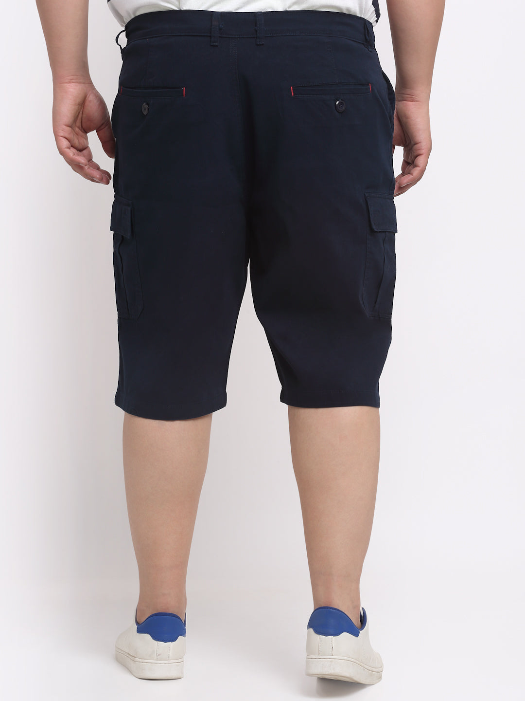 Plus Size Men  Navy Blue Mid-Rise Cotton Cargo Shorts