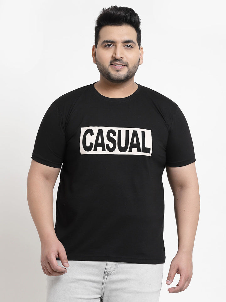 Plus Size Men  Black & White Printed Pure Cotton T-shirt