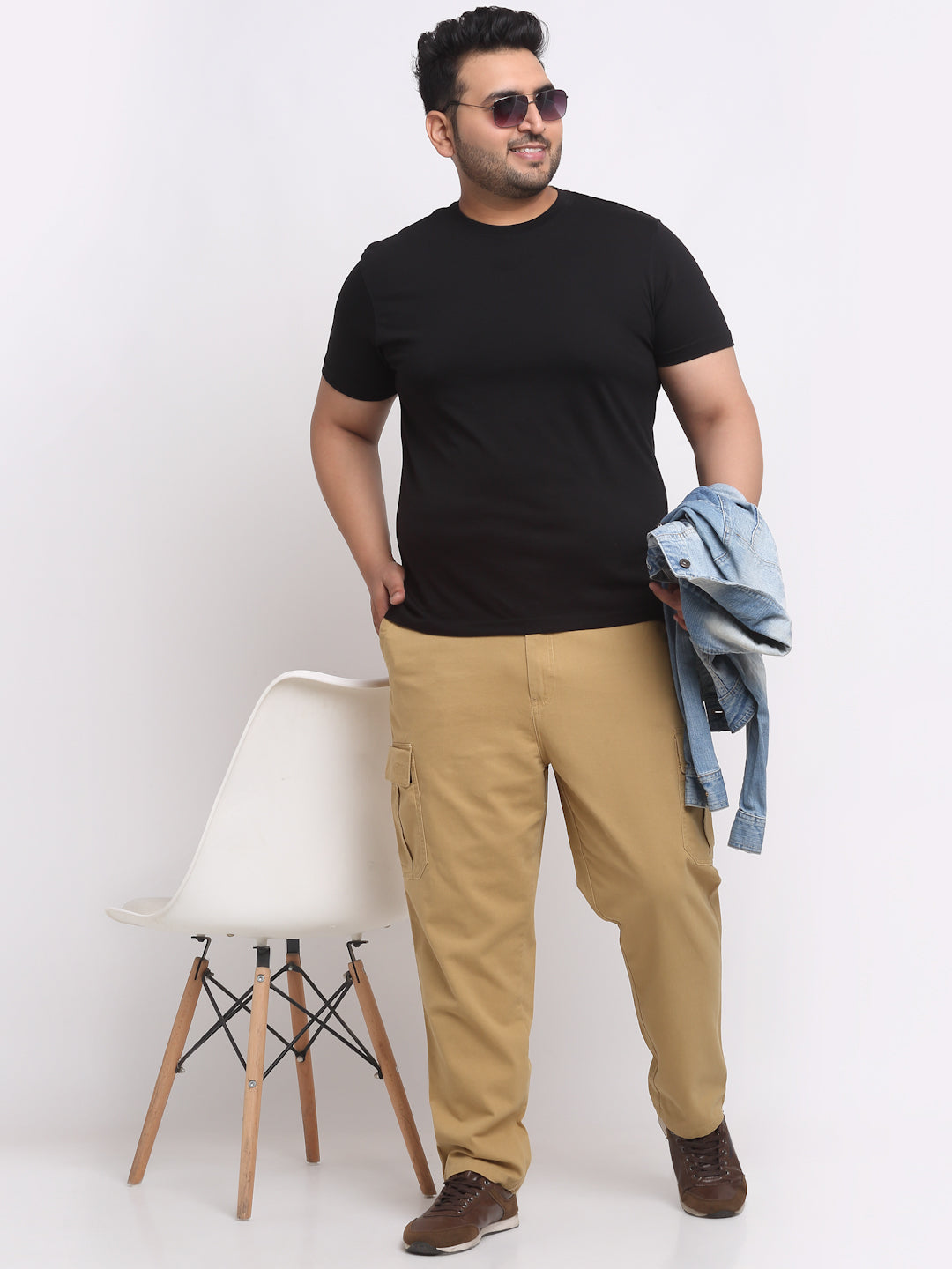 Plus Size  Men Khaki Cargo Trousers