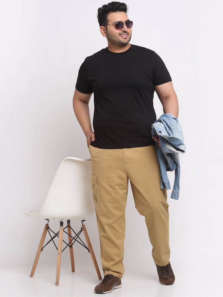 Plus Size  Men Khaki Cargo Trousers