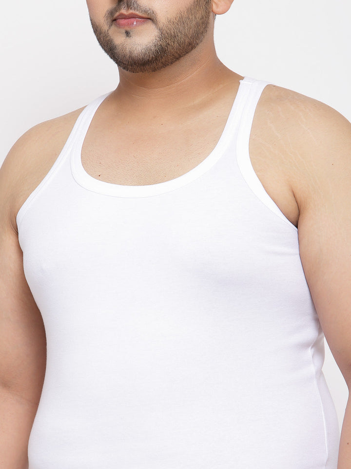 Plus Size Men  White Solid Innerwear Vests
