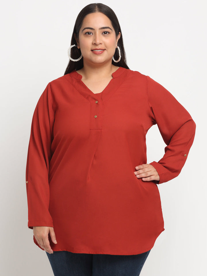 Plus Size Mandarin Collar Longline Top