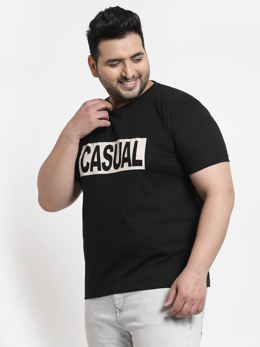 Plus Size Men  Black & White Printed Pure Cotton T-shirt