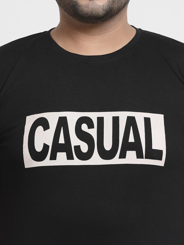 Plus Size Men  Black & White Printed Pure Cotton T-shirt