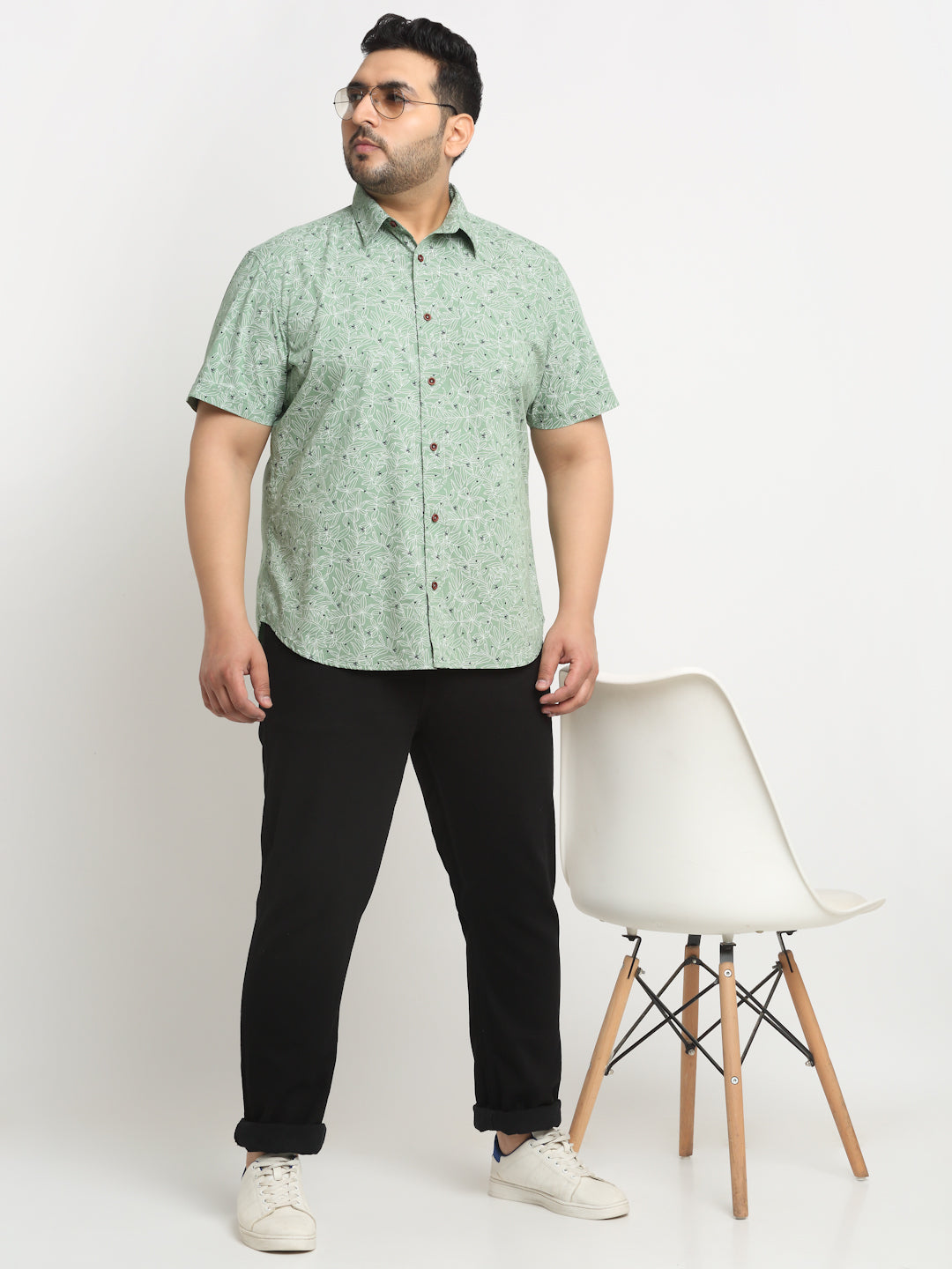Plus Size Men Floral Printed Casual Cotton Shirt