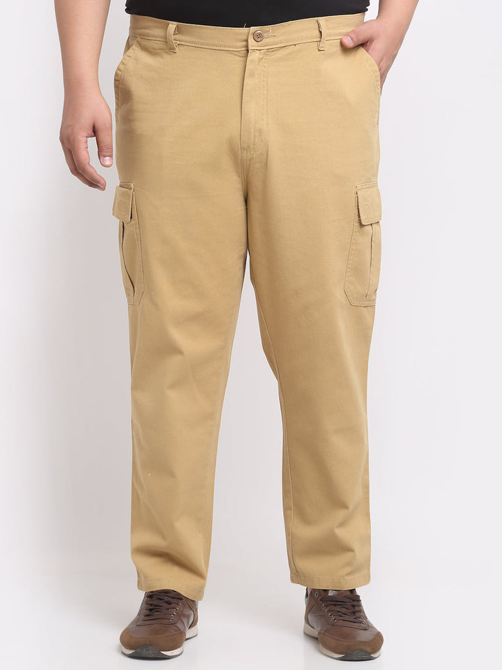 Plus Size  Men Khaki Cargo Trousers