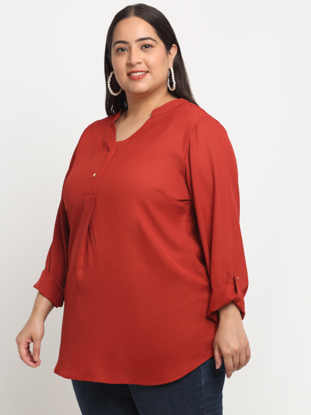 Plus Size Mandarin Collar Longline Top