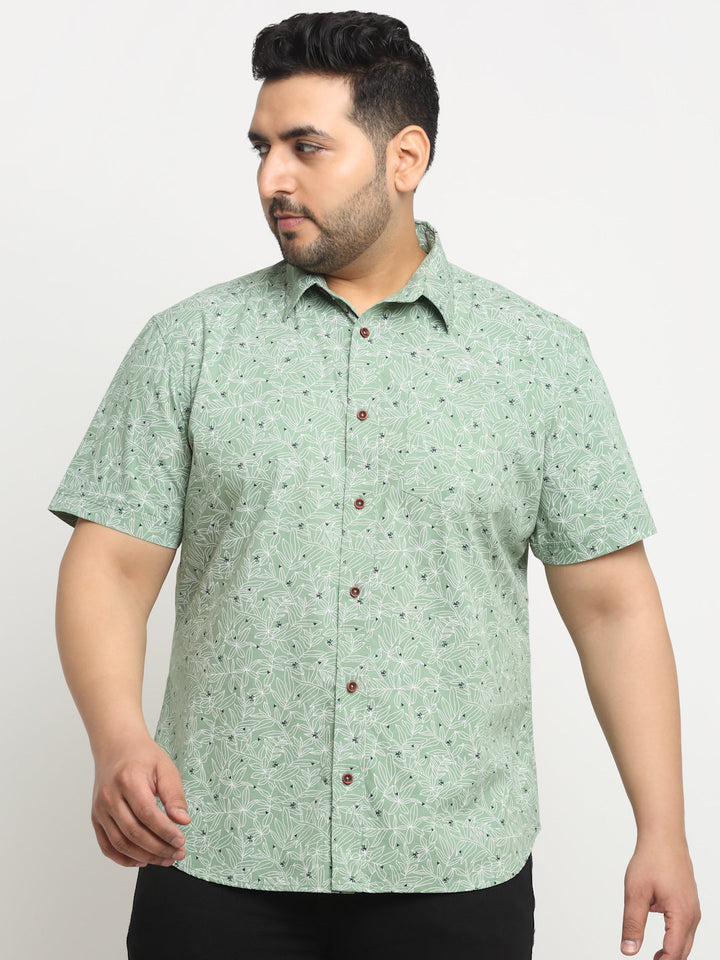 Plus Size Men Floral Printed Casual Cotton Shirt