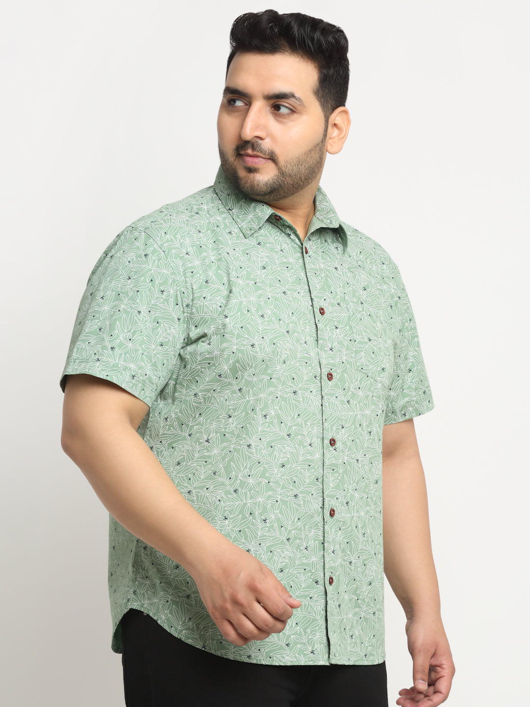 Plus Size Men Floral Printed Casual Cotton Shirt