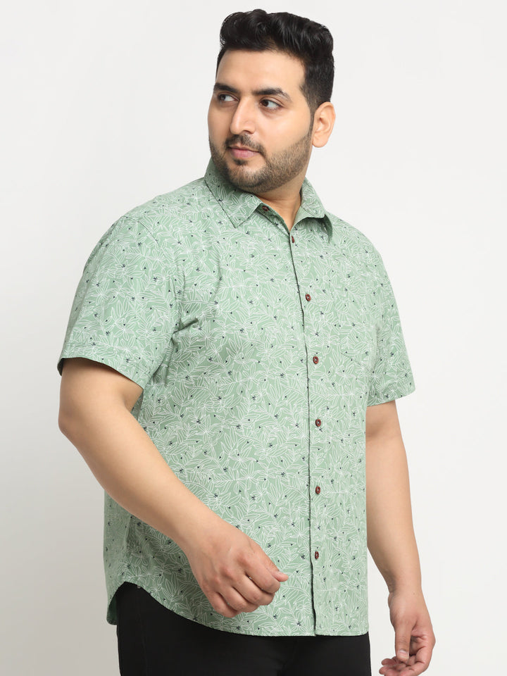 Plus Size Men Floral Printed Casual Cotton Shirt
