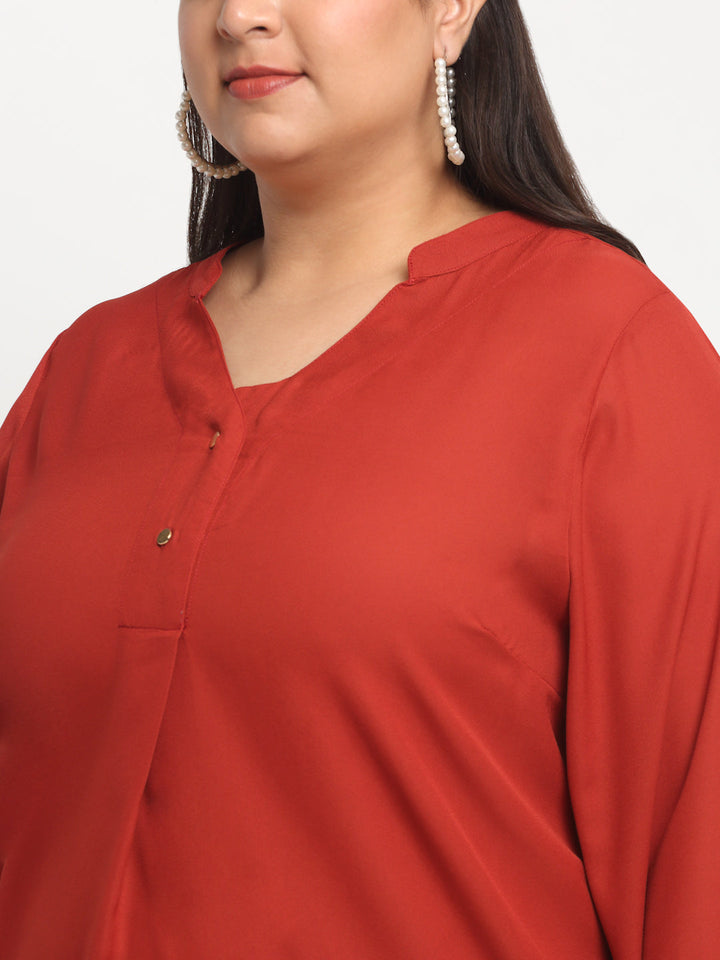 Plus Size Mandarin Collar Longline Top