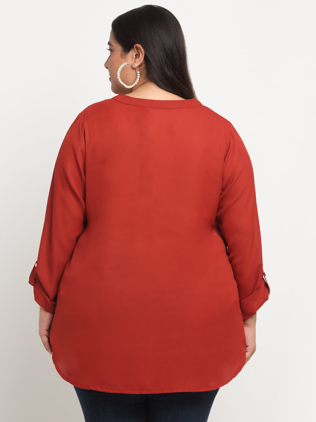 Plus Size Mandarin Collar Longline Top