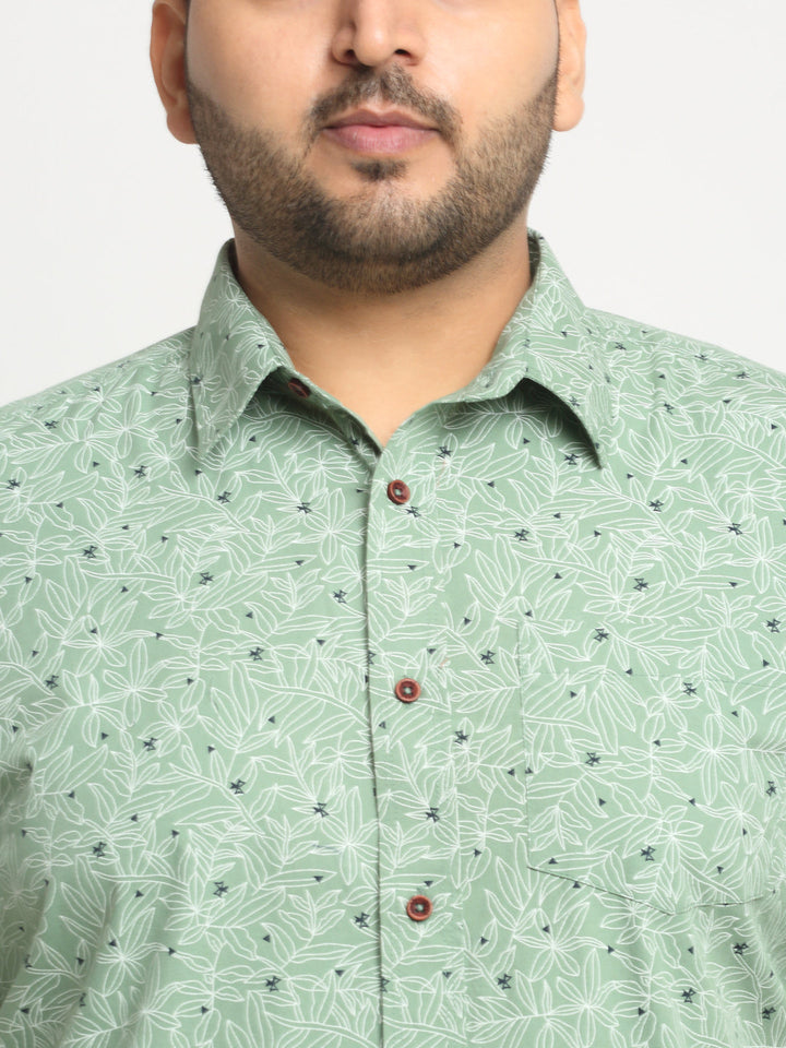 Plus Size Men Floral Printed Casual Cotton Shirt